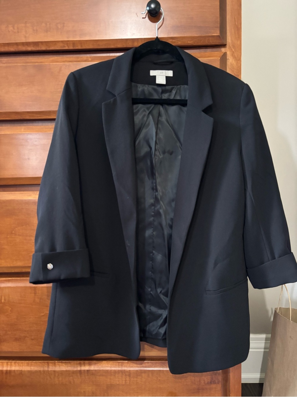 H&M Black Women's Blazer Jacket with Rolled Sleeves
